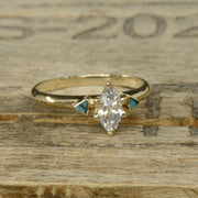 Yellow Gold with Marquise Diamond and Full Turquoise Inlays