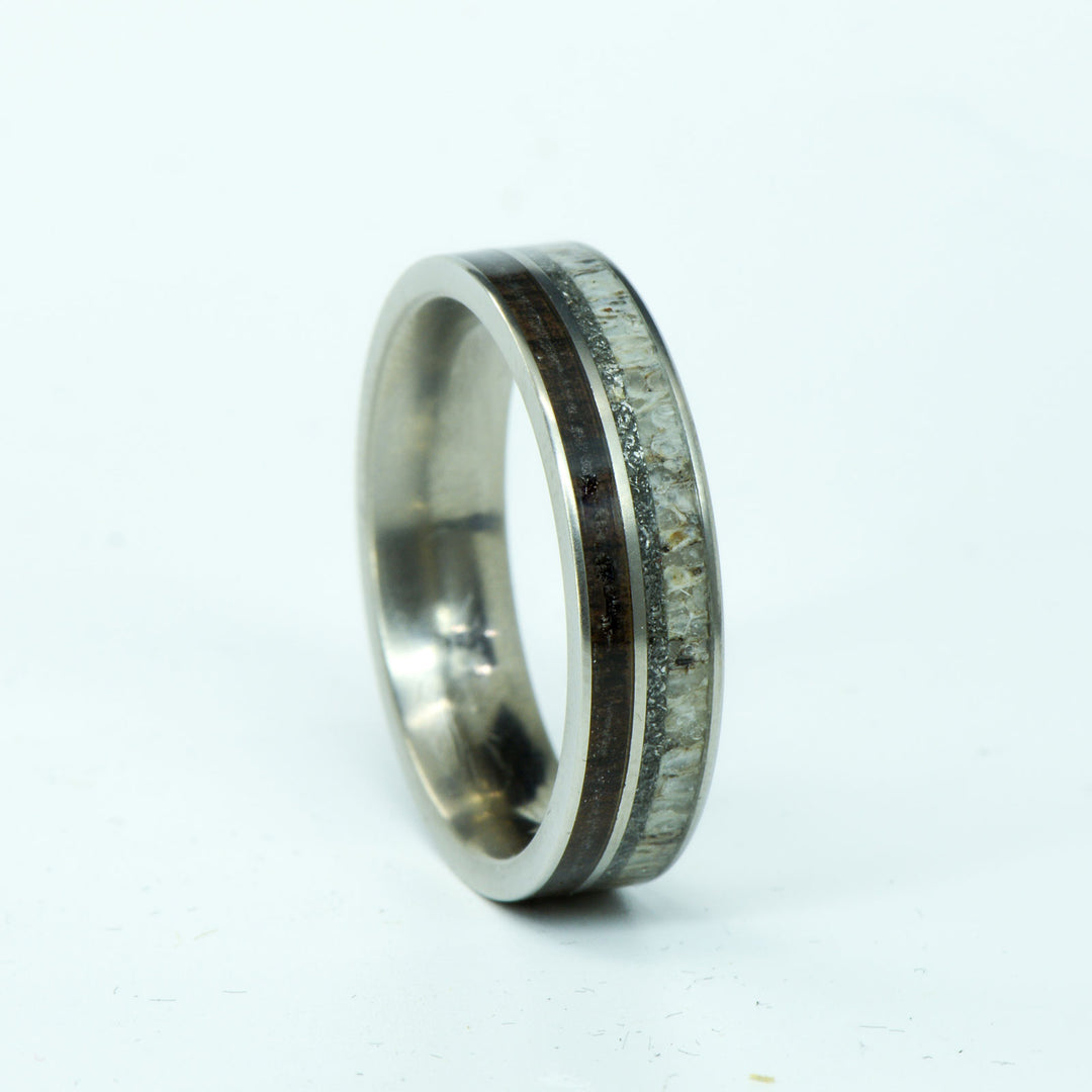 SALE RING - Titanium, Antler, Meteorite, & Blackwood - Size 10.75