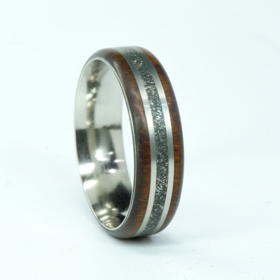 SALE RING - Titanium, Koa Wood, & Meteorite - Size 15.5
