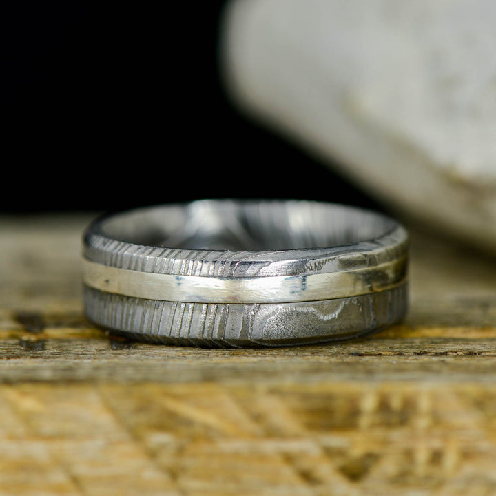 Polished Damascus Steel & Silver Inlay 6mm