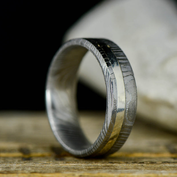 Polished Damascus Steel & Silver Inlay 6mm