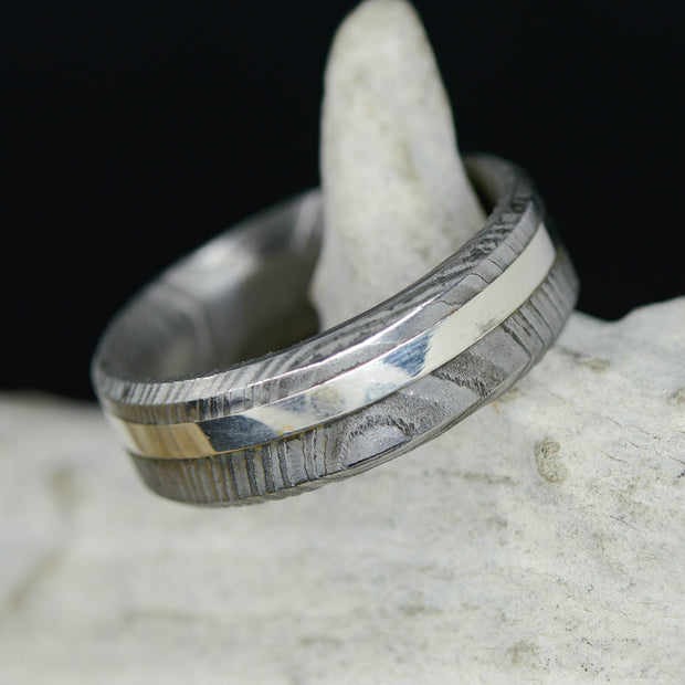 Polished Damascus Steel & Silver Inlay 6mm