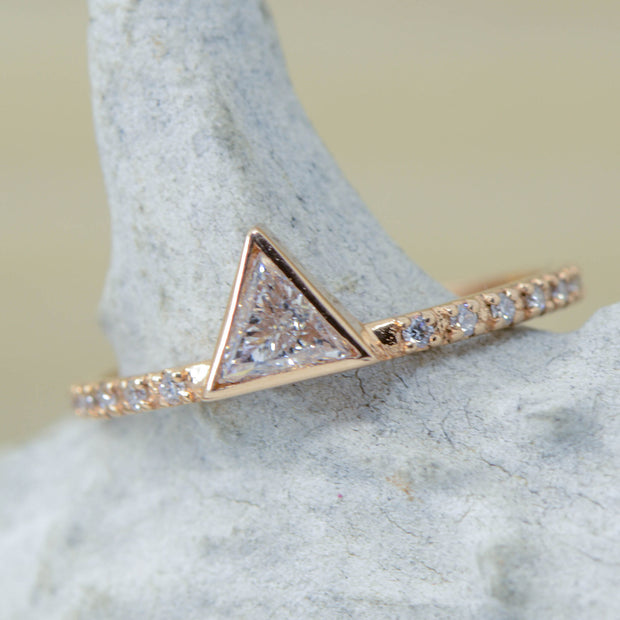 Gold Triangle Diamond with Turquoise Split Stacking Band