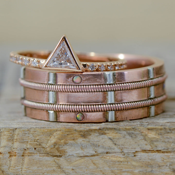 Rose Gold, Guitar String, Opal, Triangle Set Diamond