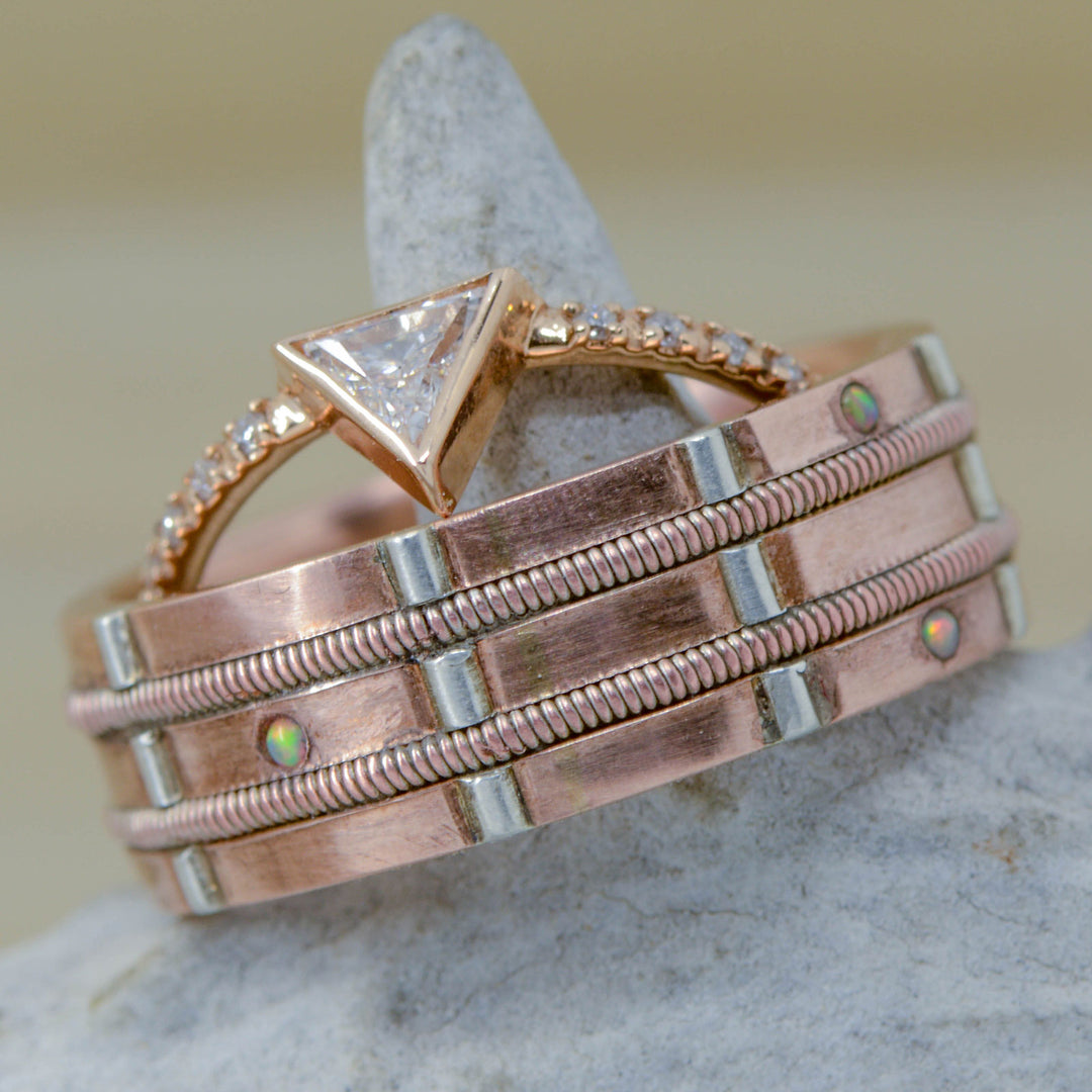 Rose Gold, Guitar String, Opal, Triangle Set Diamond
