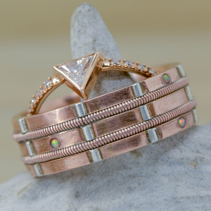 Rose Gold, Guitar String, Opal, Triangle Set Diamond