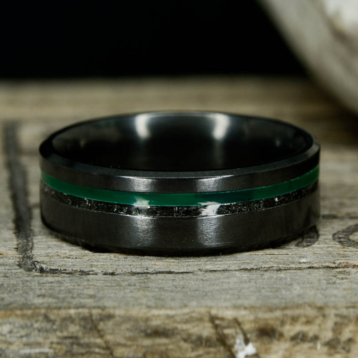 Green Star - Black Zirconium with Imperial Jade and Meteorite Inlays