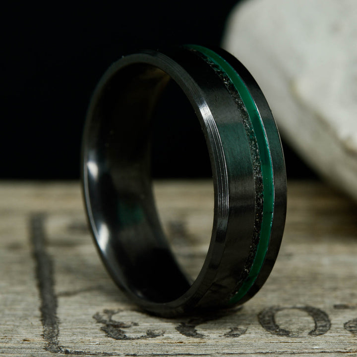 Green Star - Black Zirconium with Imperial Jade and Meteorite Inlays