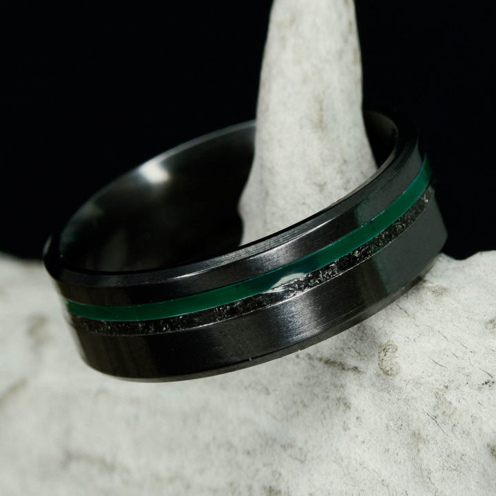 Green Star - Black Zirconium with Imperial Jade and Meteorite Inlays