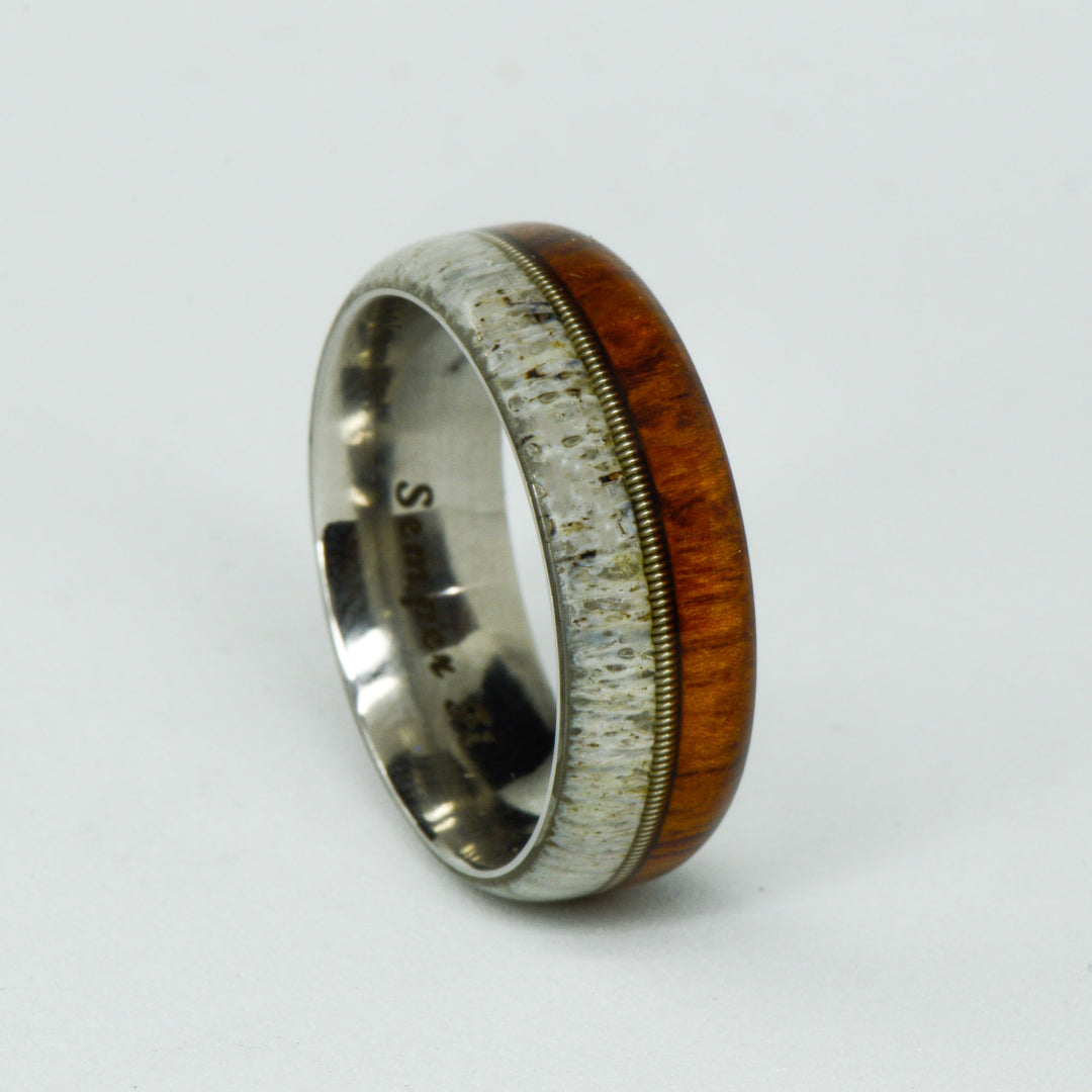 SALE RING - Stainless Steel, Ironwood, Antler, & Guitar String - Size 10