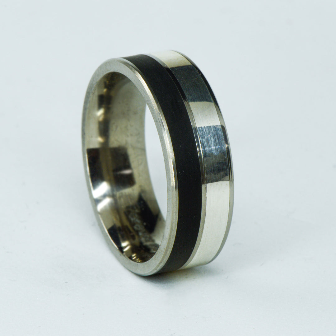SALE RING - Titanium, Silver, & Hockey Puck - Size 11.5