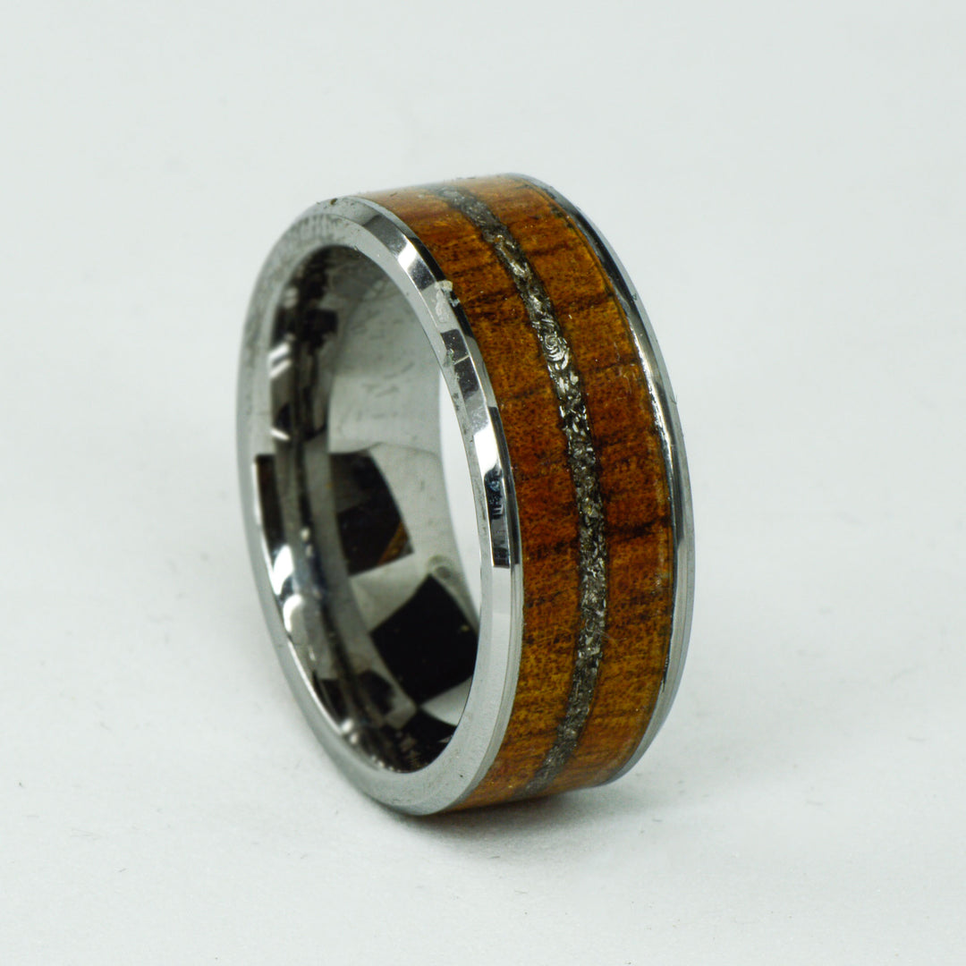 SALE RING - Tungsten, Koa Wood, & Meteorite - Size 8.25