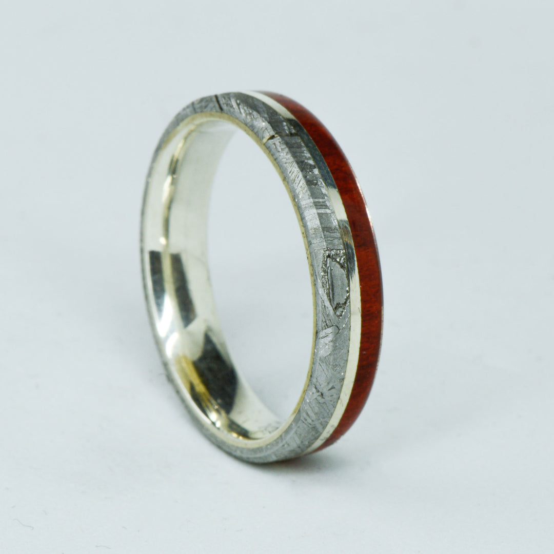 SALE RING - Silver, Muonionalusta Meteorite, & Bloodwood - Size 12.25