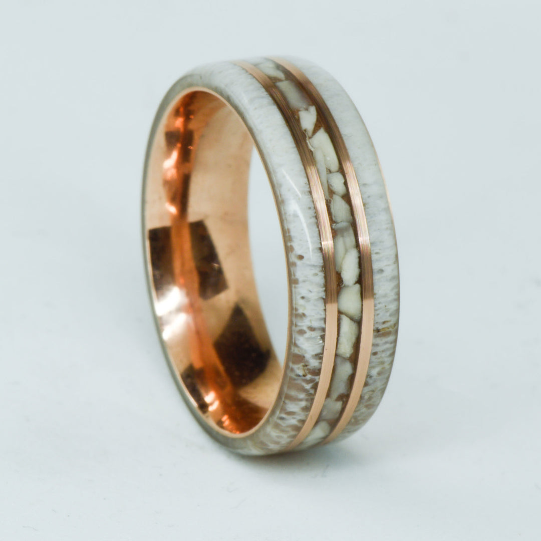 SALE RING - Rose Gold, Antler, & Elk Ivory - Size 13.25