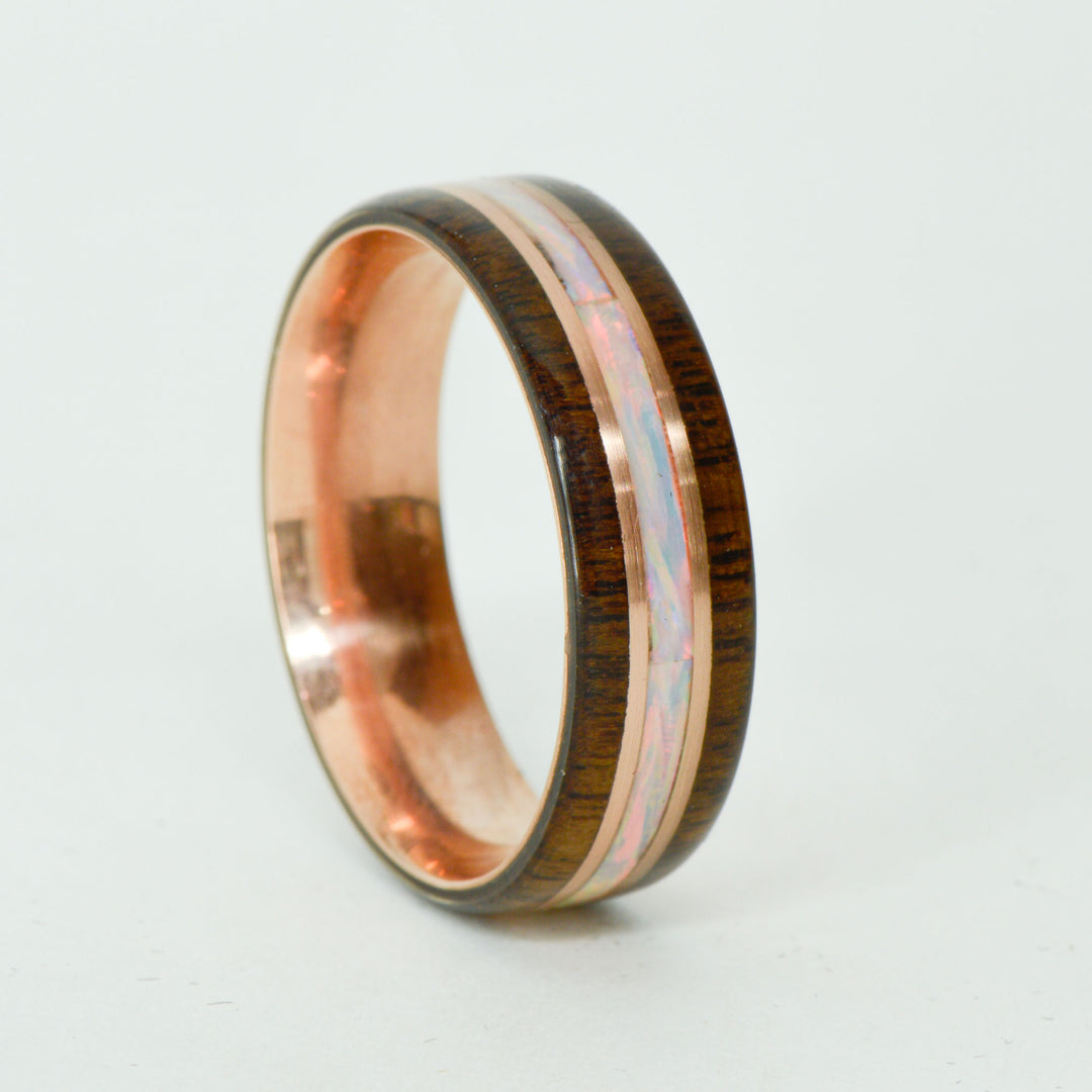 SALE RING - Rose Gold, Walnut, White Opal - Size 15