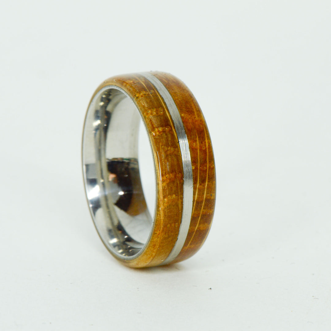 SALE RING - Stainless Steel, Whiskey Barrel Wood - Size 10