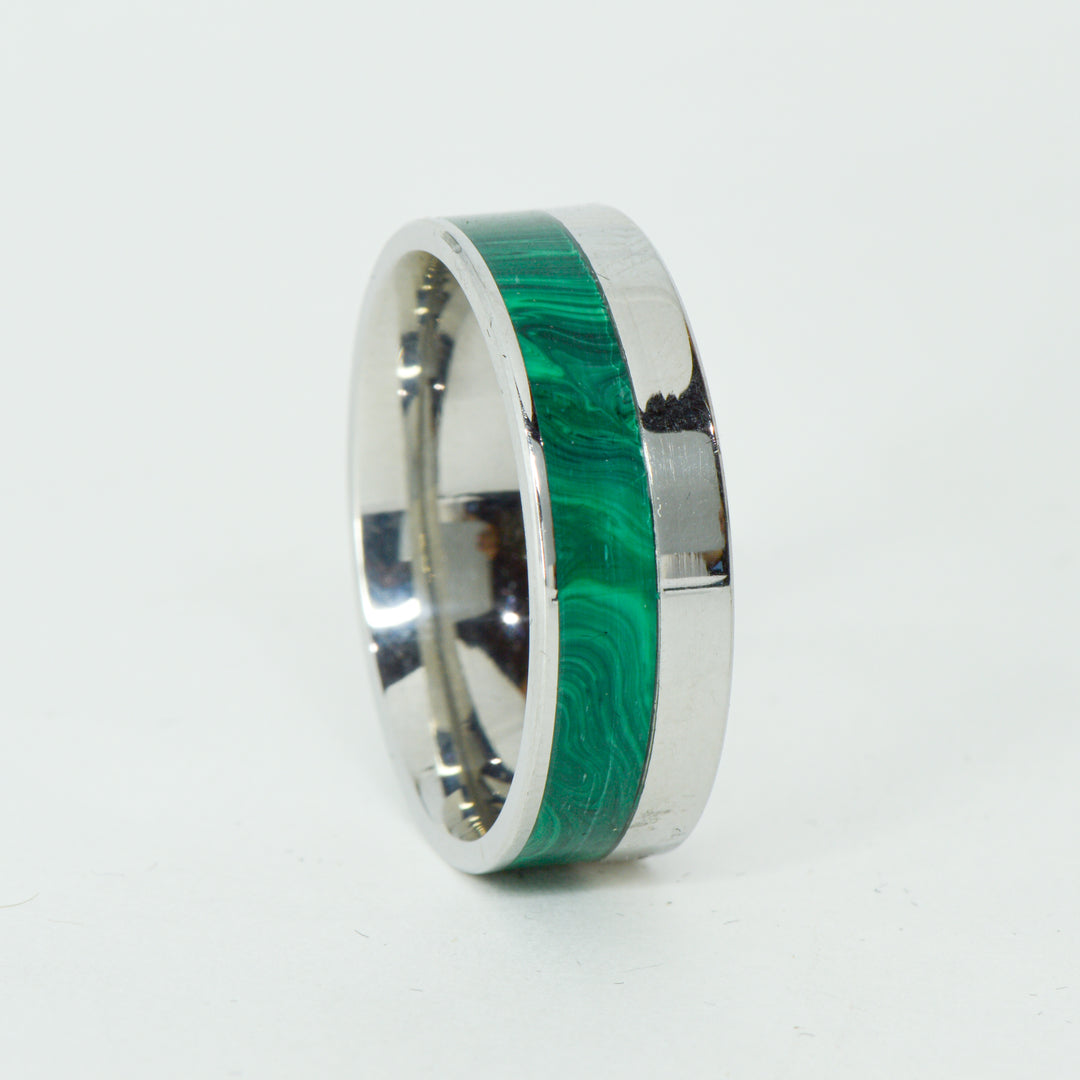 SALE RING - Stainless Steel, Malachite - Size 12.75
