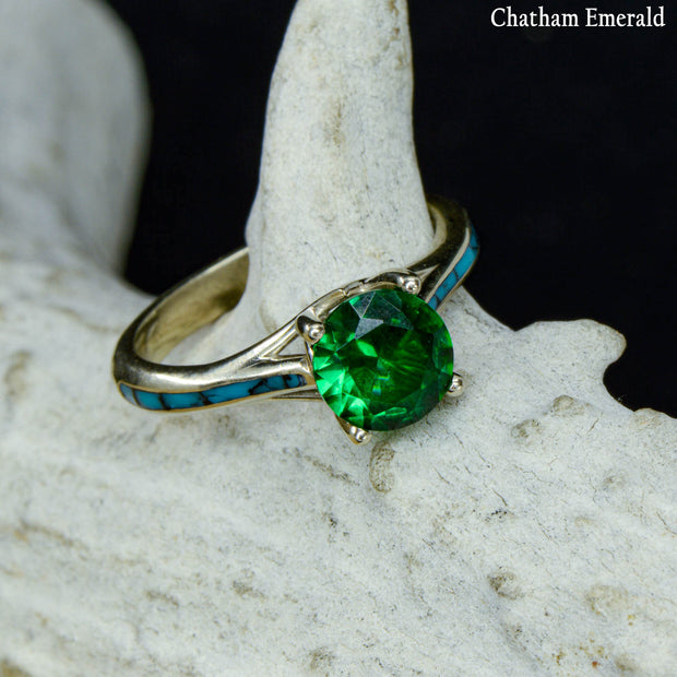 Solitaire Ring with Turquoise Accents - ***CHOOSE YOUR STONE***