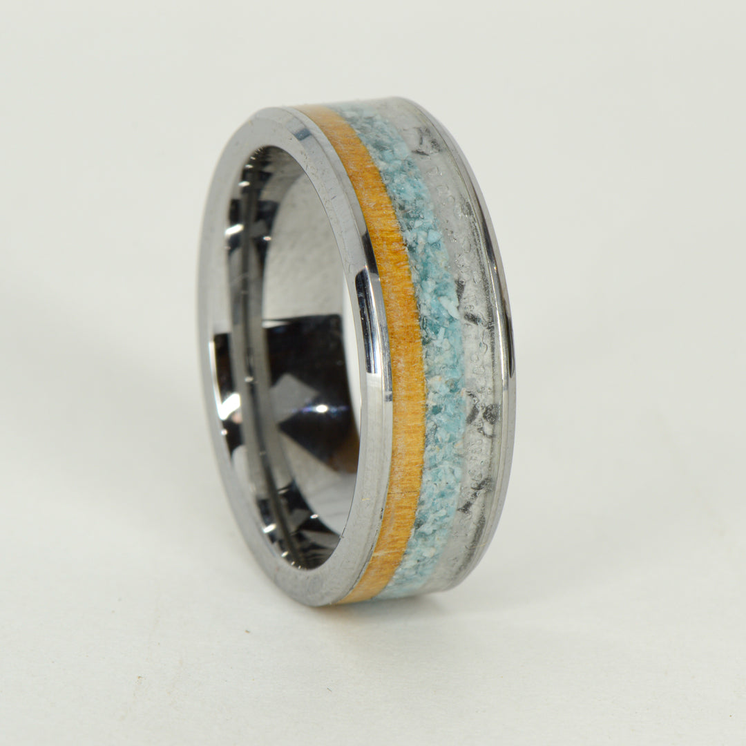 SALE RING - Tungsten, Maple Wood, Turuqoise, Book Pages - Size 11.5