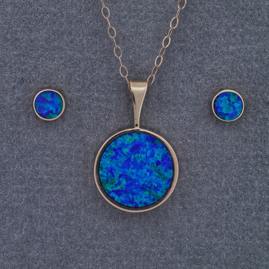 Blue Opal Pendant and/or Stud Earring Set