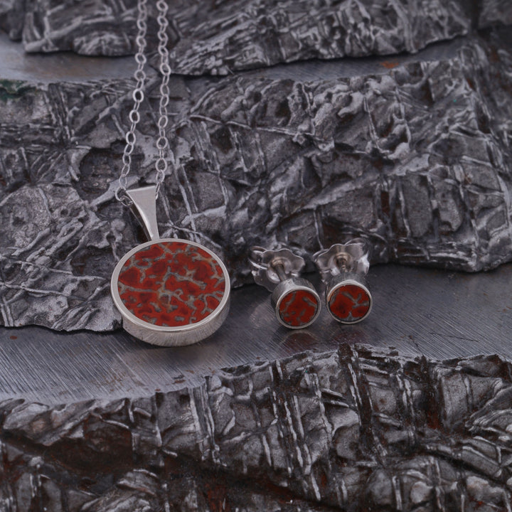 Fossilized Dinosaur Bone Pendant and/or Stud Earring Set