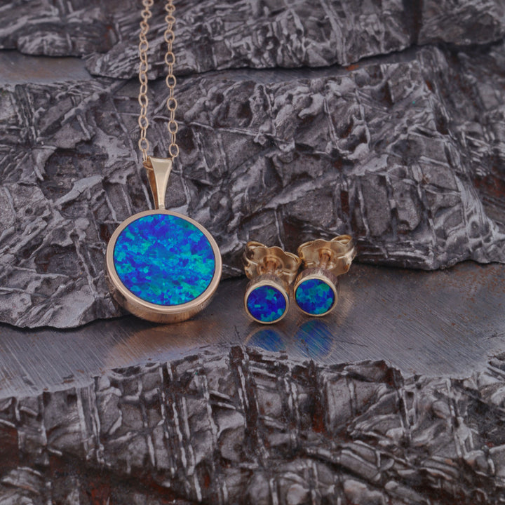 Blue Opal Pendant and/or Stud Earring Set