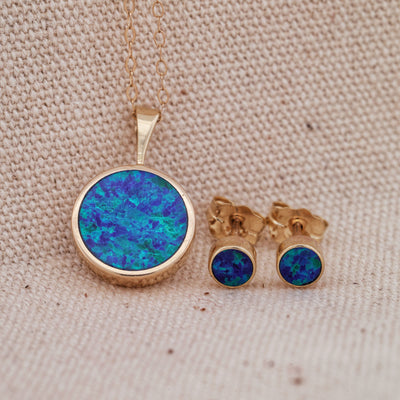 Blue Opal Pendant and/or Stud Earring Set