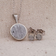 Etched Muonionalusta Meteorite Pendant and/or Stud Earring Set