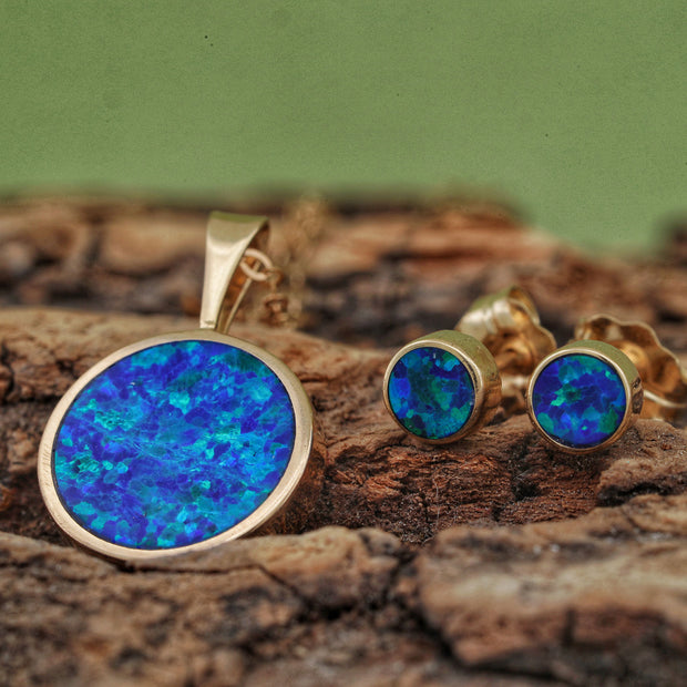 Blue Opal Pendant and/or Stud Earring Set