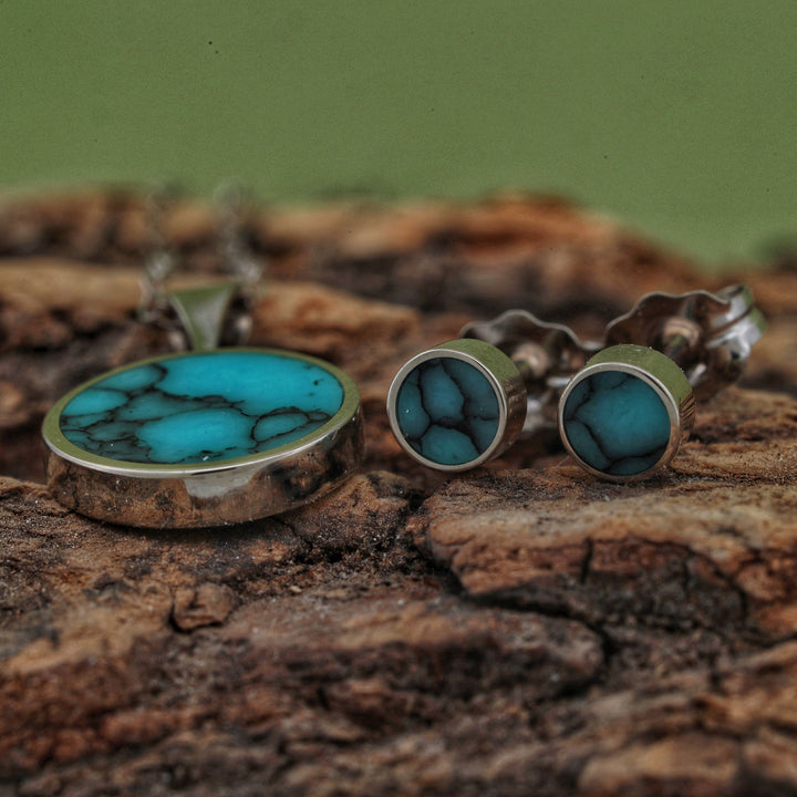 Turquoise Pendant and/or Stud Earring Set