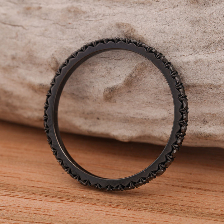 Black Zirconium Full Infinity Band, French Cut, with Black Diamonds