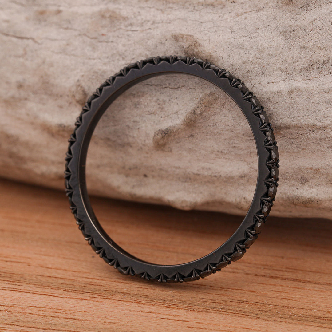 Black Zirconium with Forged Carbon Fiber and Black Diamond Pave Settings, French Cut Band