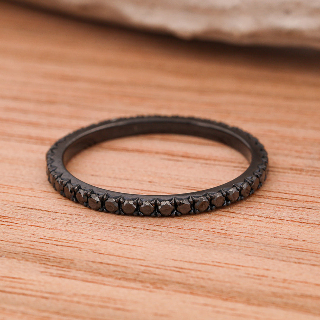 Black Zirconium Full Infinity Band, French Cut, with Black Diamonds