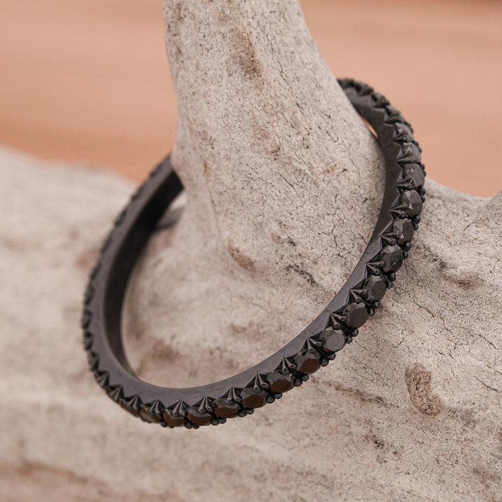 Black Zirconium Full Infinity Band, French Cut, with Black Diamonds