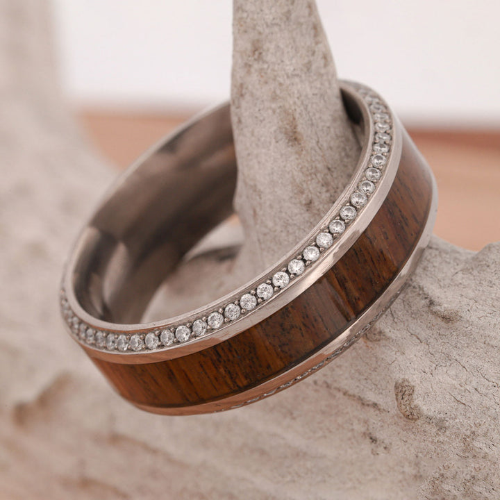 Gold Band with Ironwood and Diamond Pave Settings