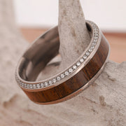 Gold Band with Ironwood and Diamond Pave Settings