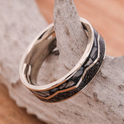 Double Channel Zig Zag Ring with Meteorite and Elk Ivory Inlays