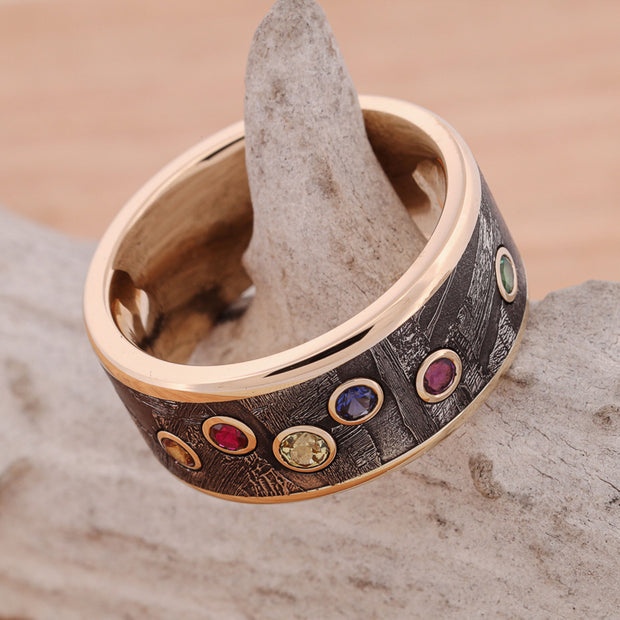 Infinity Ring, Meteorite, & Gemstones
