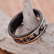 Black Zirconium, Crushed Elk Ivory, Yellow Gold Inlays in Tungsten or Ceramic Channel