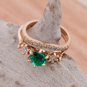 Emerald Solitaire Ring with Diamond with Half Round Stacker