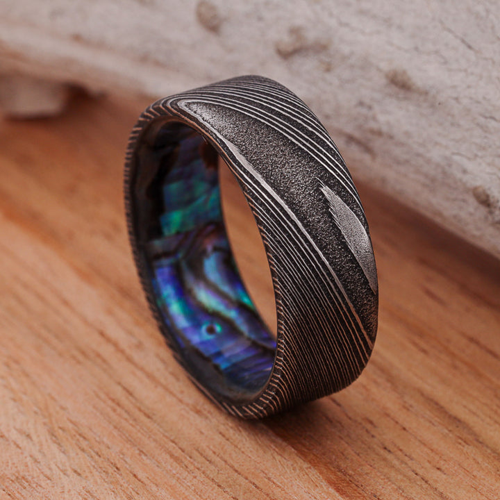 Dark Damascus Steel, Abalone Shell Inlay