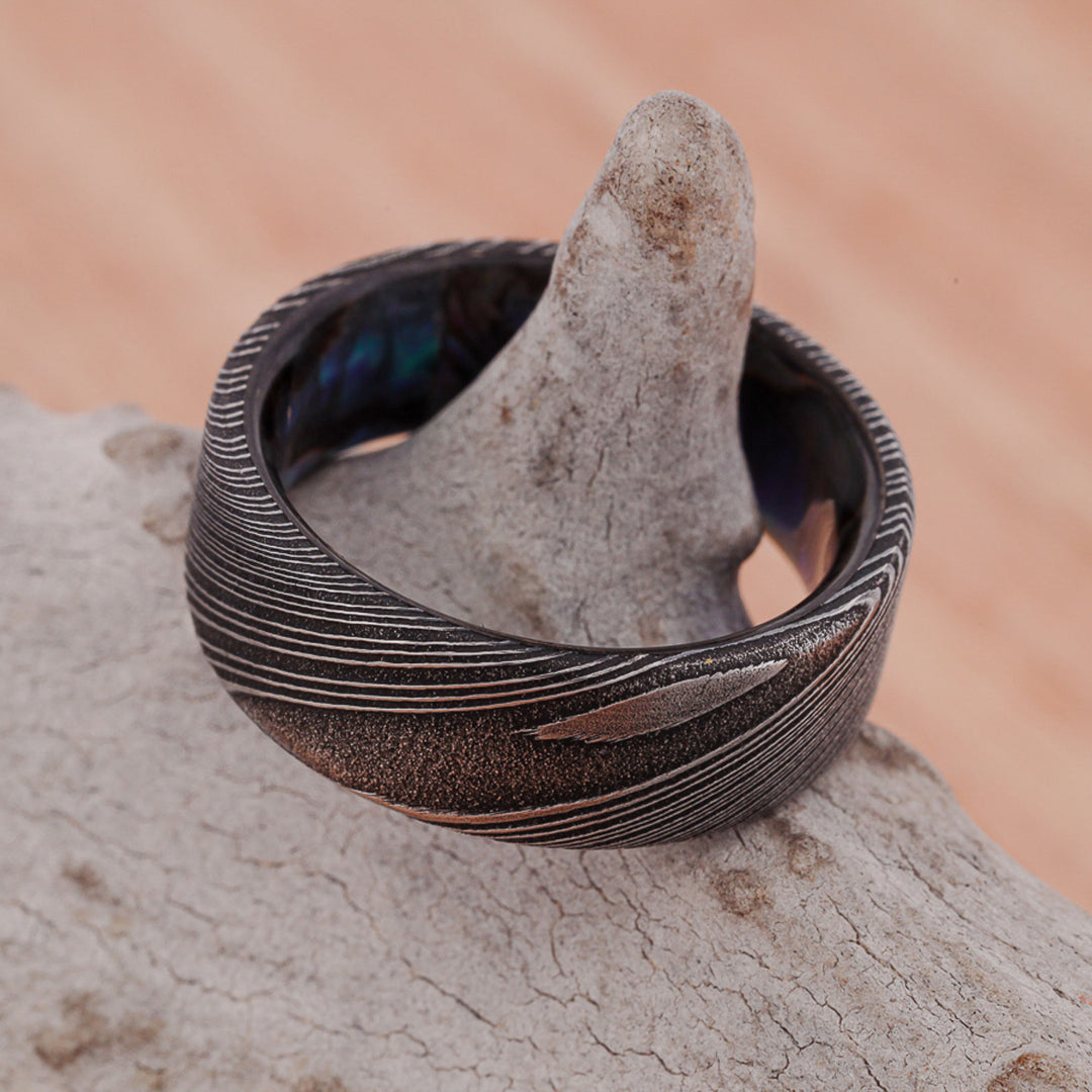 Dark Damascus Steel, Abalone Shell Inlay