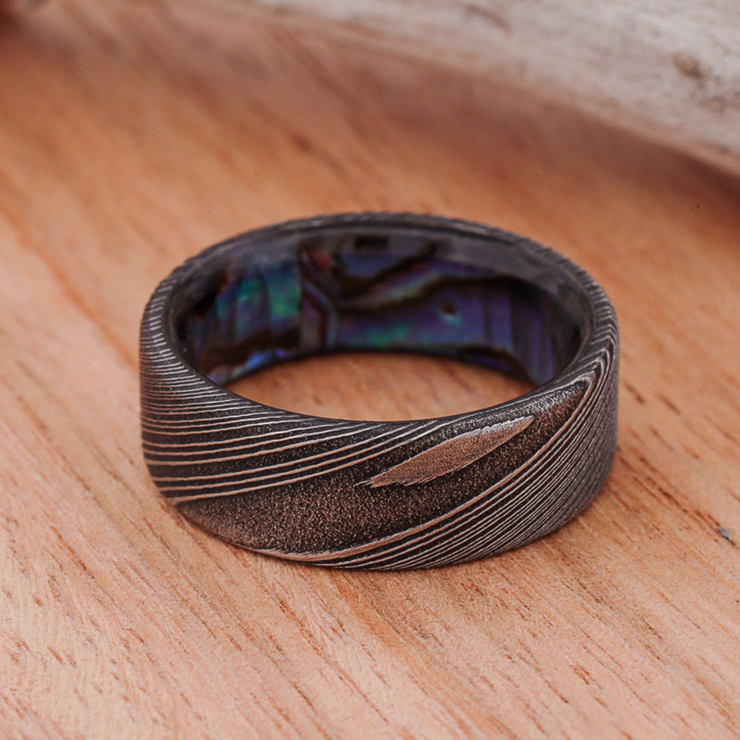 Dark Damascus Steel, Abalone Shell Inlay