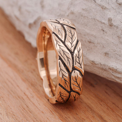 Gold or Silver Ring with Engraved Leaf Texture