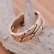 Gold or Silver Ring with Engraved Leaf Texture