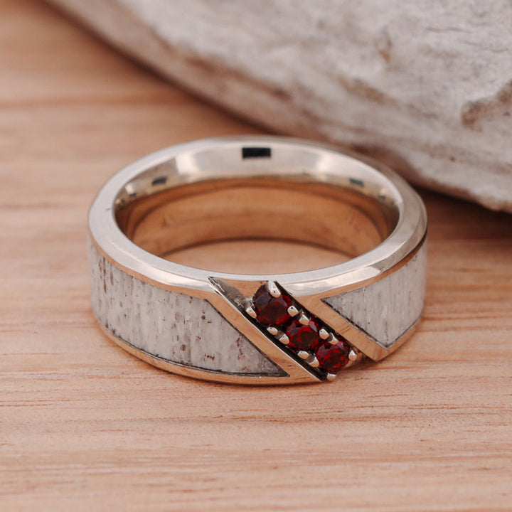 Antler Channel Ring with Red Garnet Stone Settings