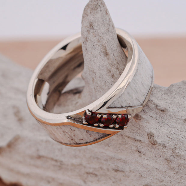 Antler Channel Ring with Red Garnet Stone Settings