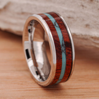 Koa Wood & Turquoise in Tungsten or Ceramic Channel