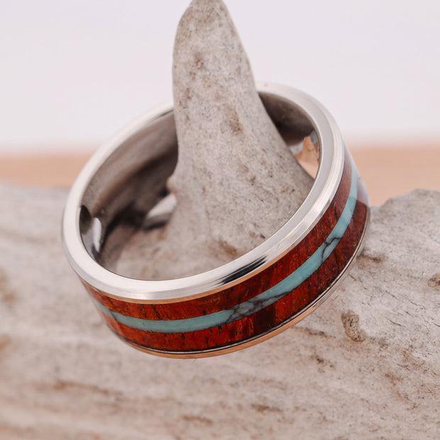 Koa Wood & Turquoise in Tungsten or Ceramic Channel