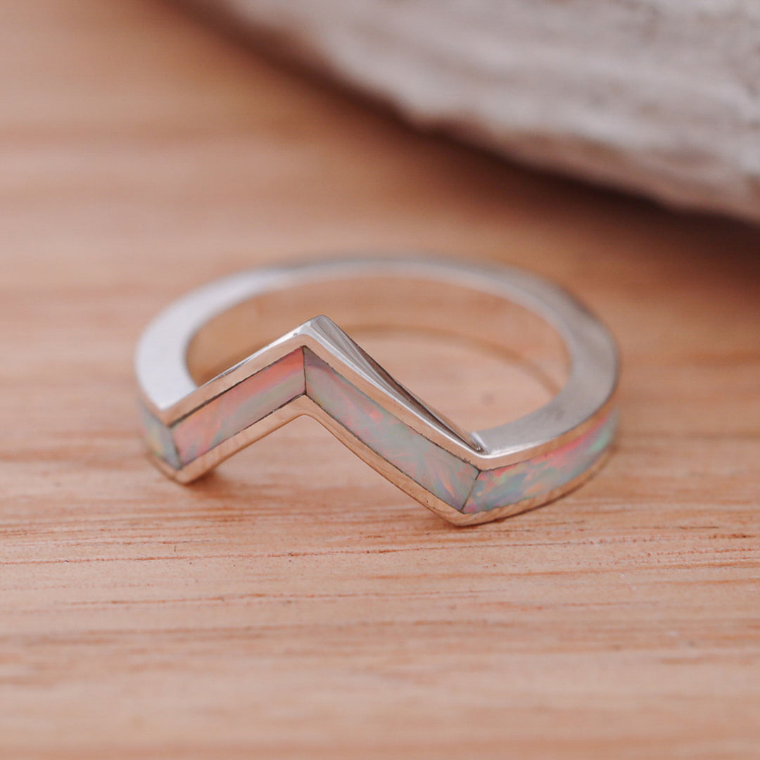 Gold or Silver White Opal V-Ring